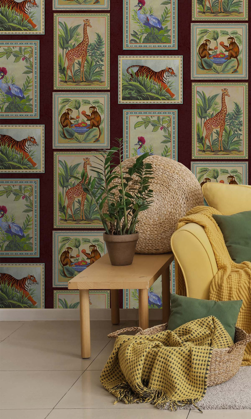Berry Framed Jungle Beasts Wallpaper R10248