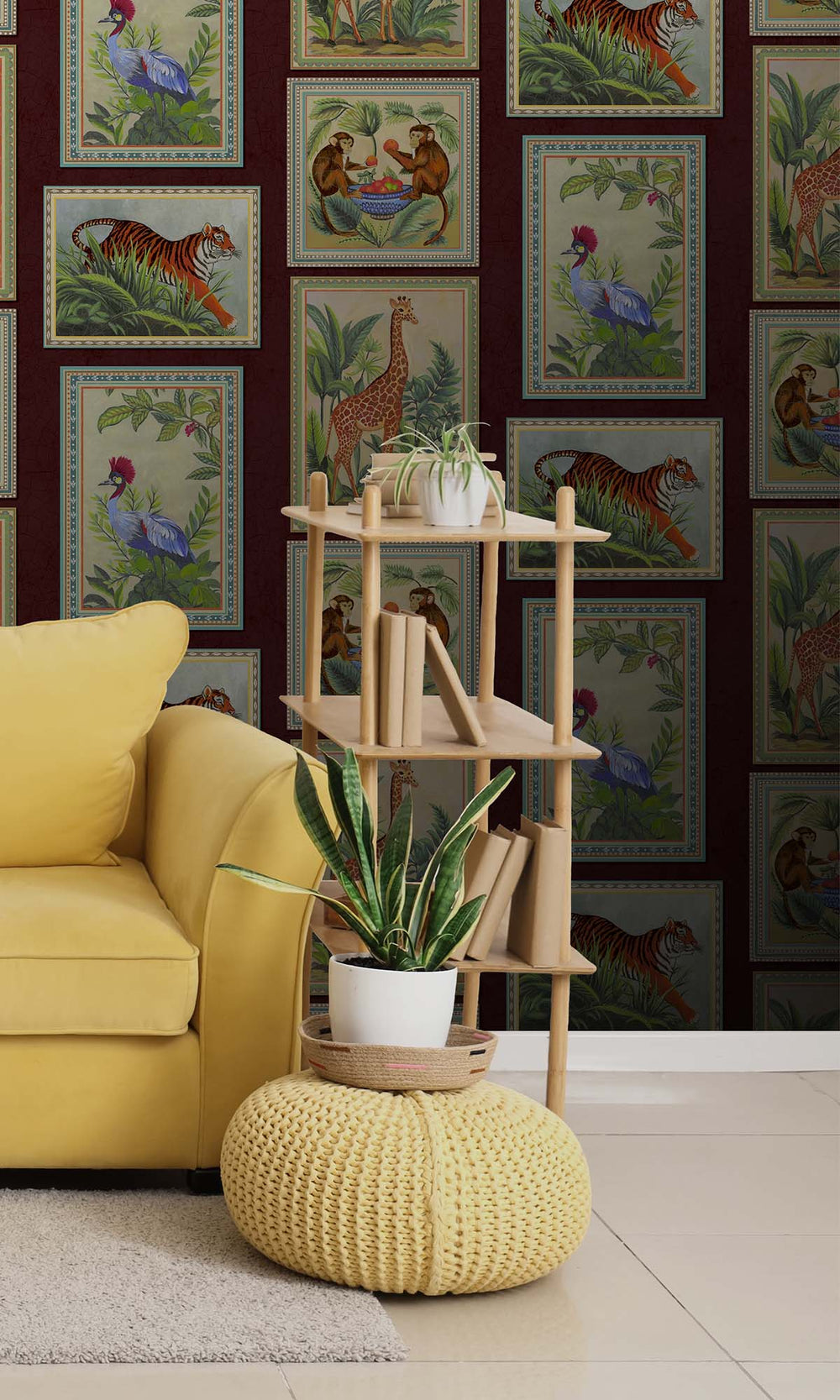 Berry Framed Jungle Beasts Wallpaper R10248