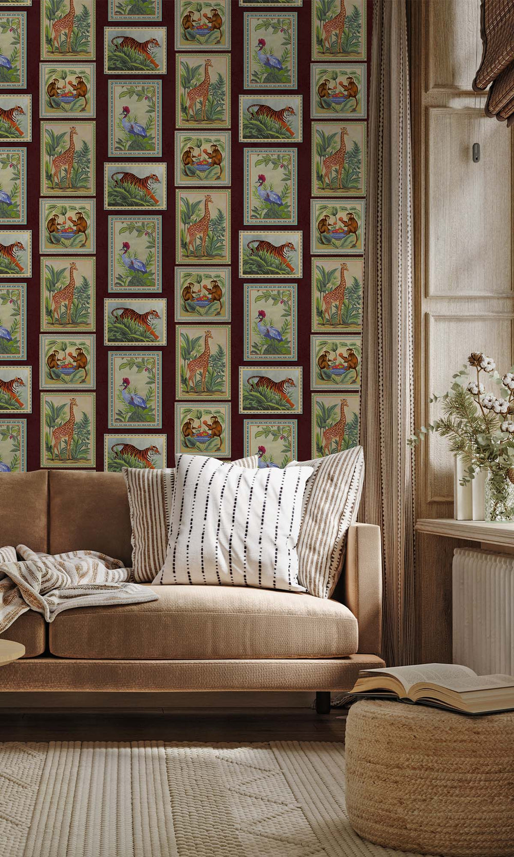 Berry Framed Jungle Beasts Wallpaper R10248