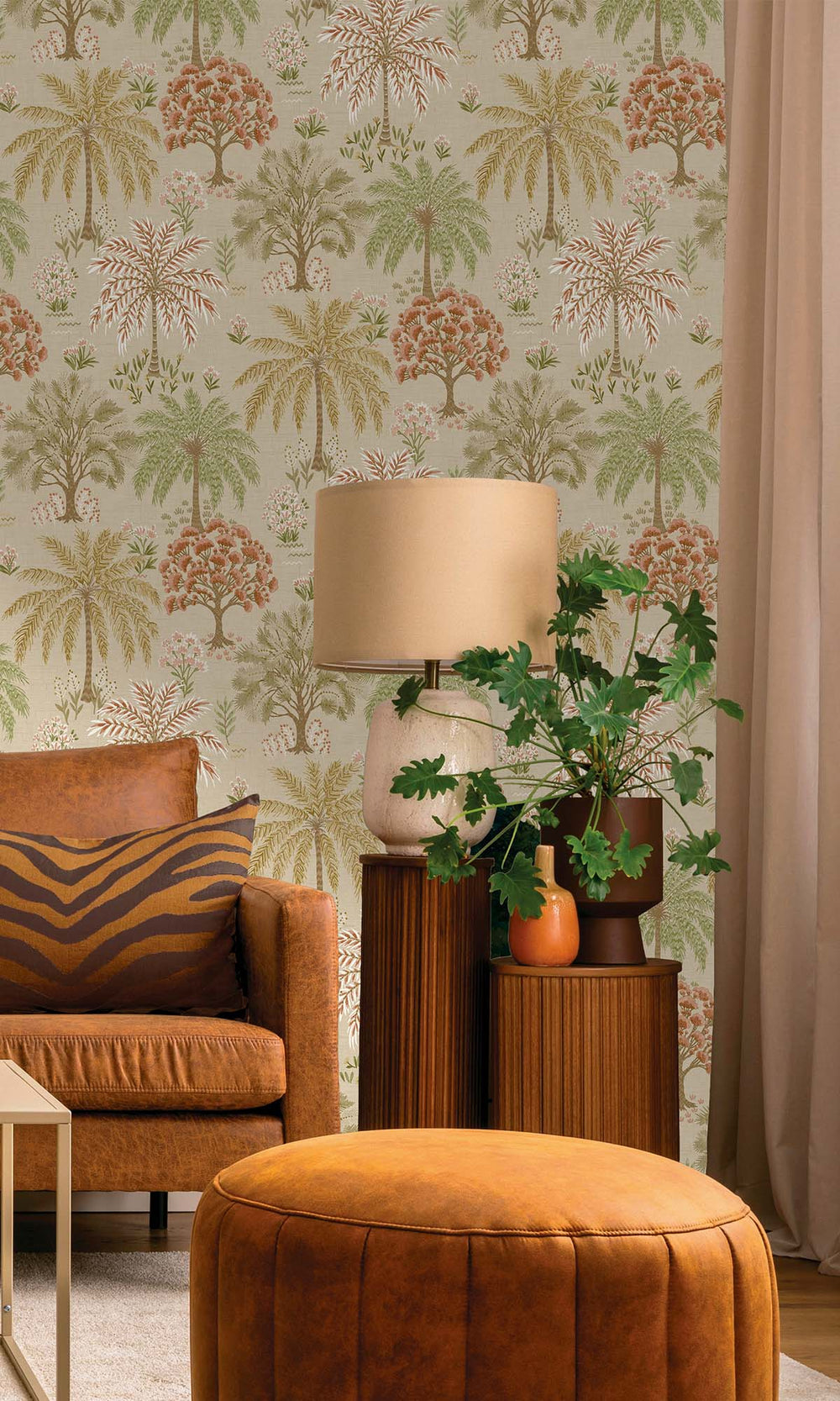 Coral/Beige Tropical Arbors Wallpaper R10251