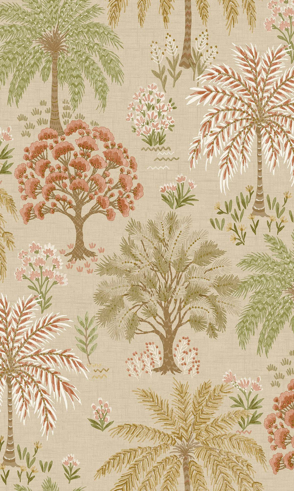 Coral/Beige Tropical Arbors Wallpaper R10251