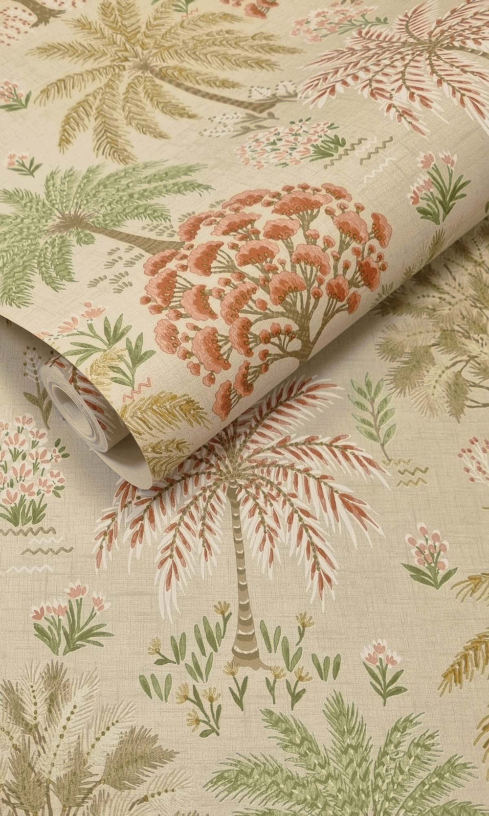 Coral/Beige Tropical Arbors Wallpaper R10251