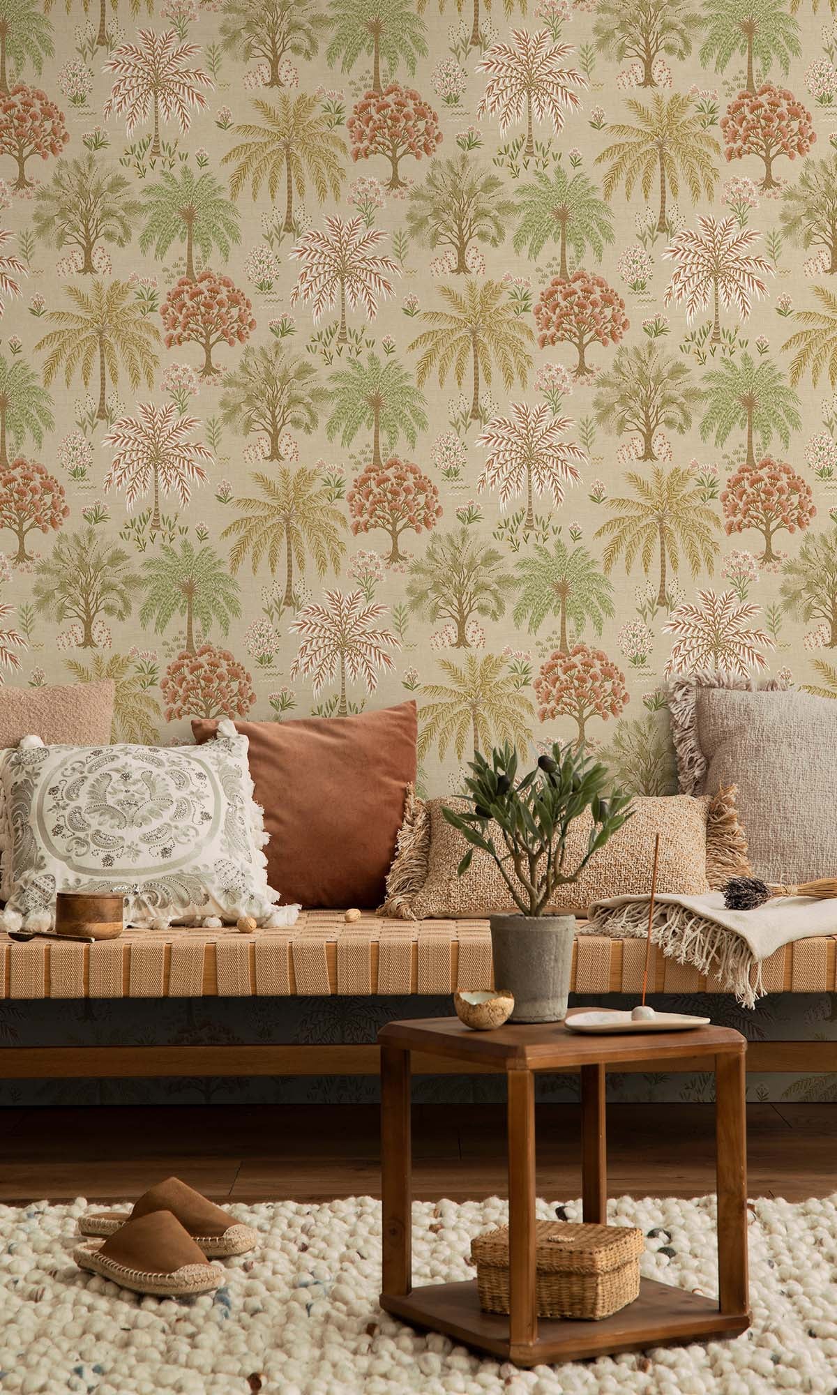 Coral/Beige Tropical Arbors Wallpaper R10251