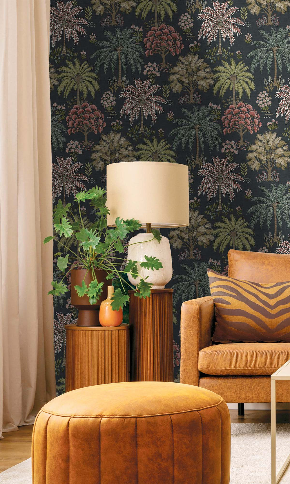 Navy Tropical Arbors Wallpaper R10252