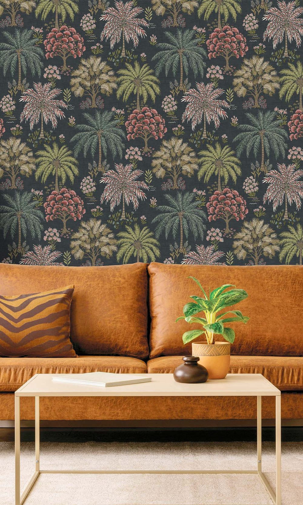 Navy Tropical Arbors Wallpaper R10252