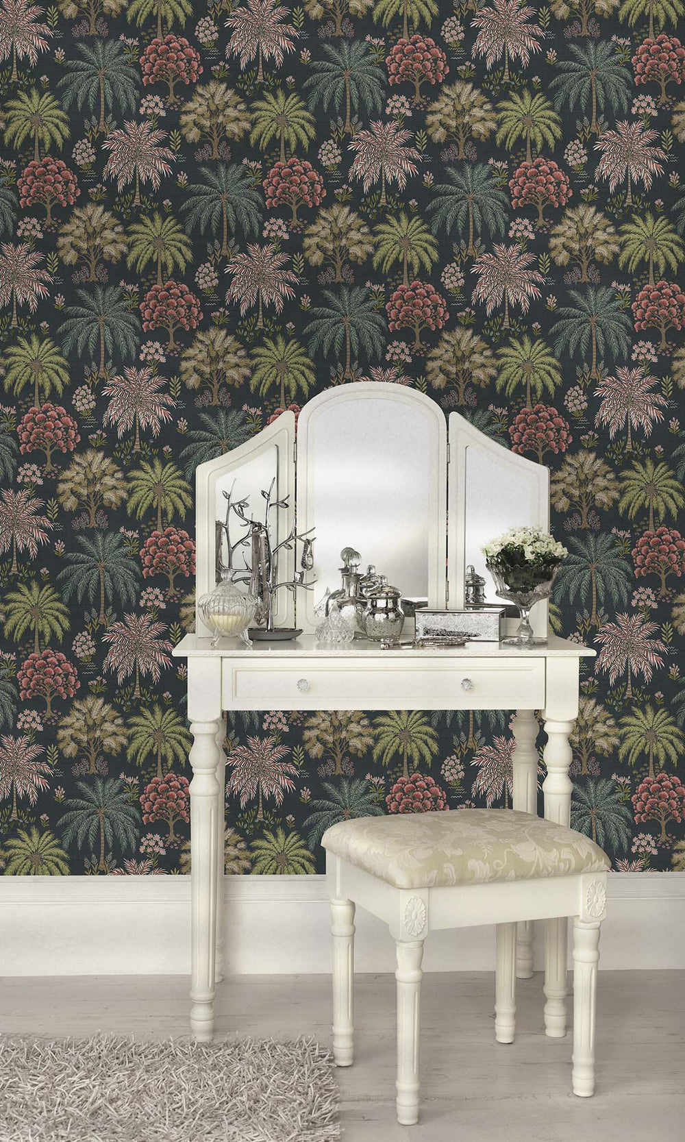 Navy Tropical Arbors Wallpaper R10252