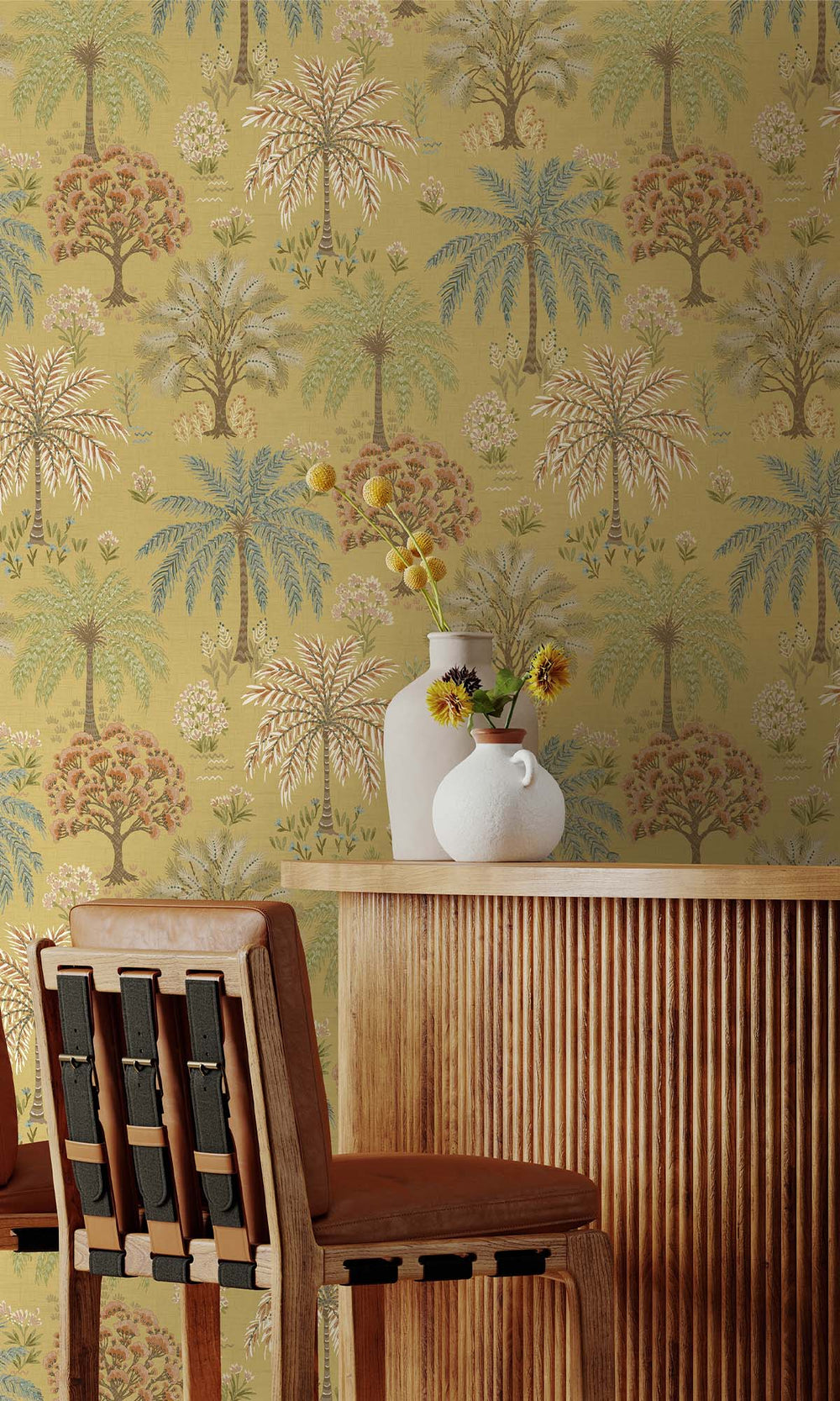 Ochre Tropical Arbors Wallpaper R10254