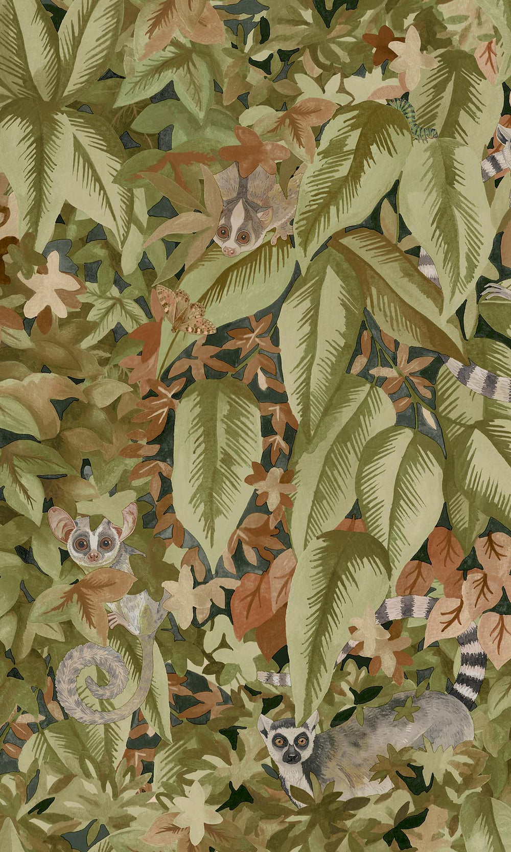 Rust/Green Lush Foliage Wallpaper R10261