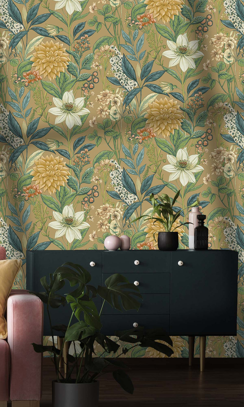 Gold Cascading Anemone Wallpaper R10262