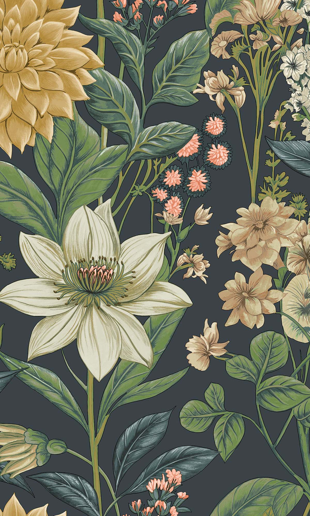 Navy Cascading Anemone Wallpaper R10264