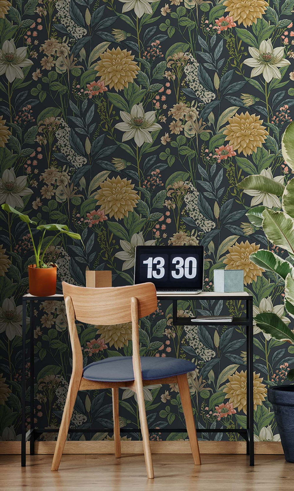 Navy Cascading Anemone Wallpaper R10264