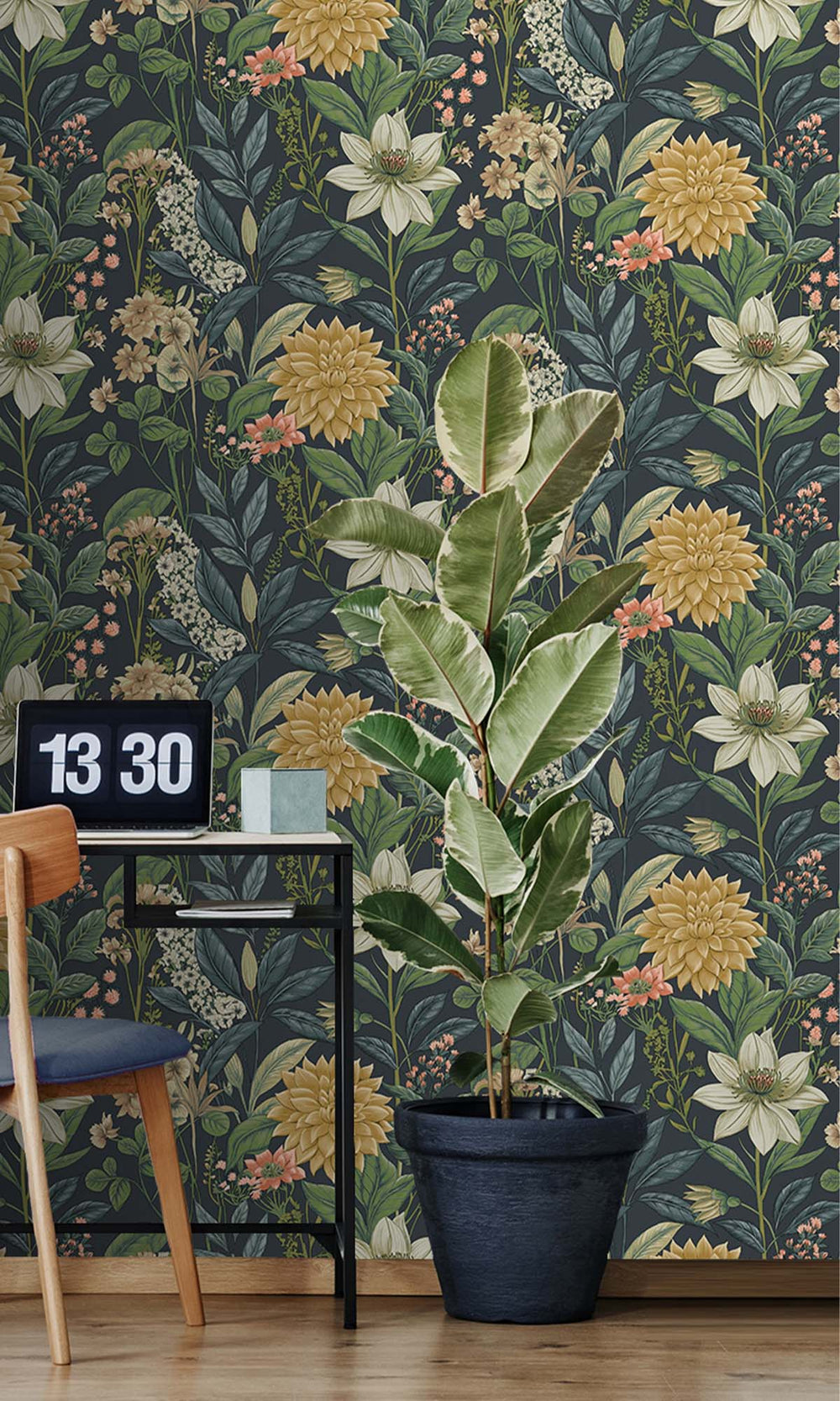 Navy Cascading Anemone Wallpaper R10264