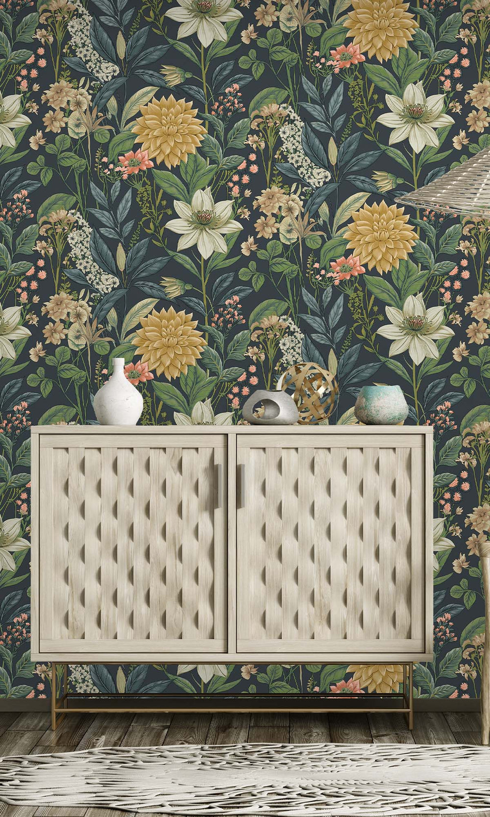 Navy Cascading Anemone Wallpaper R10264