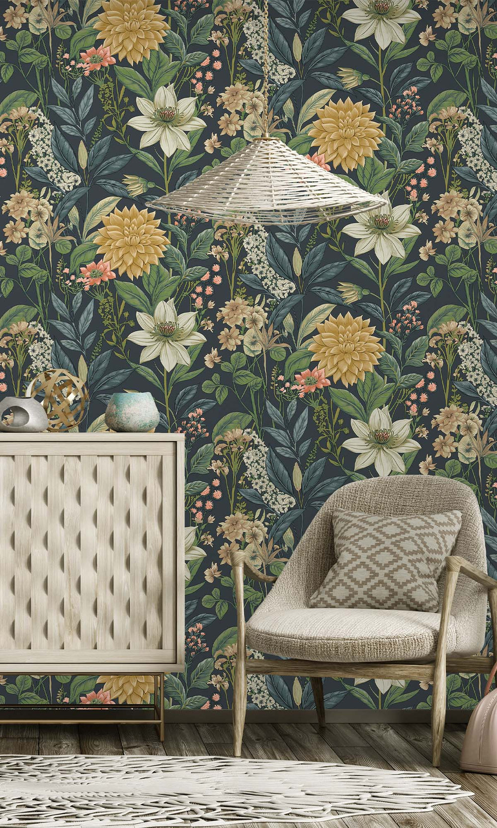 Navy Cascading Anemone Wallpaper R10264