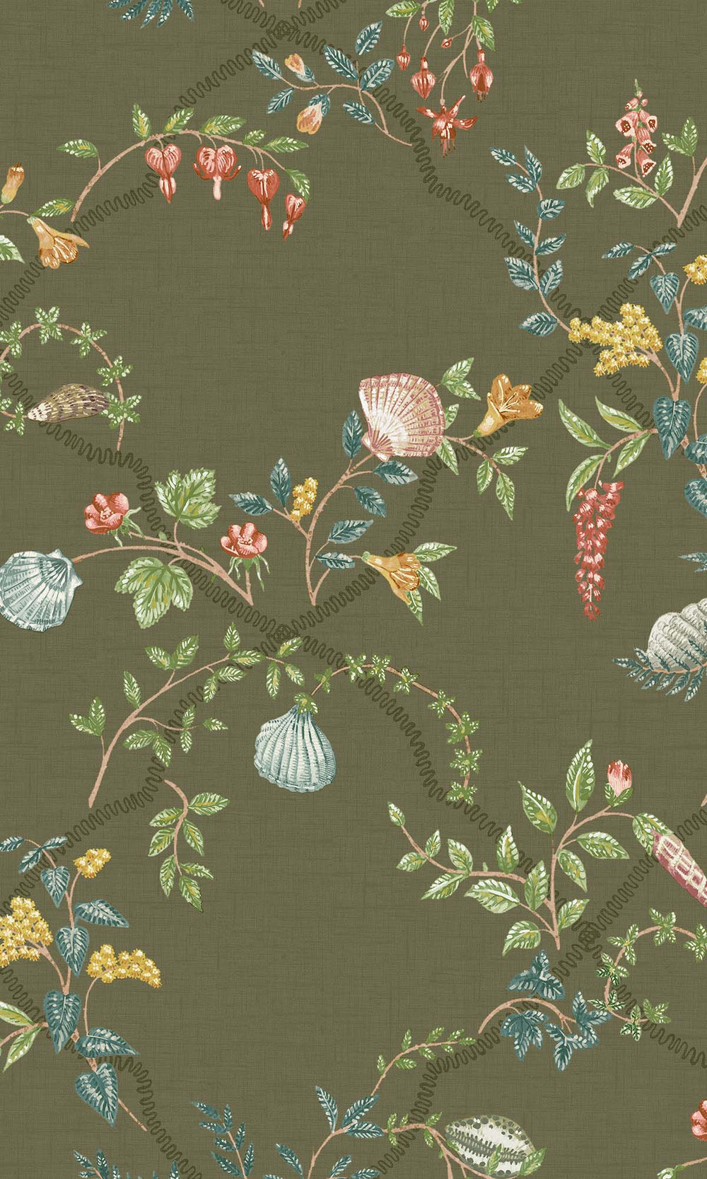 Green Floral Ocean Trellis Wallpaper R10266