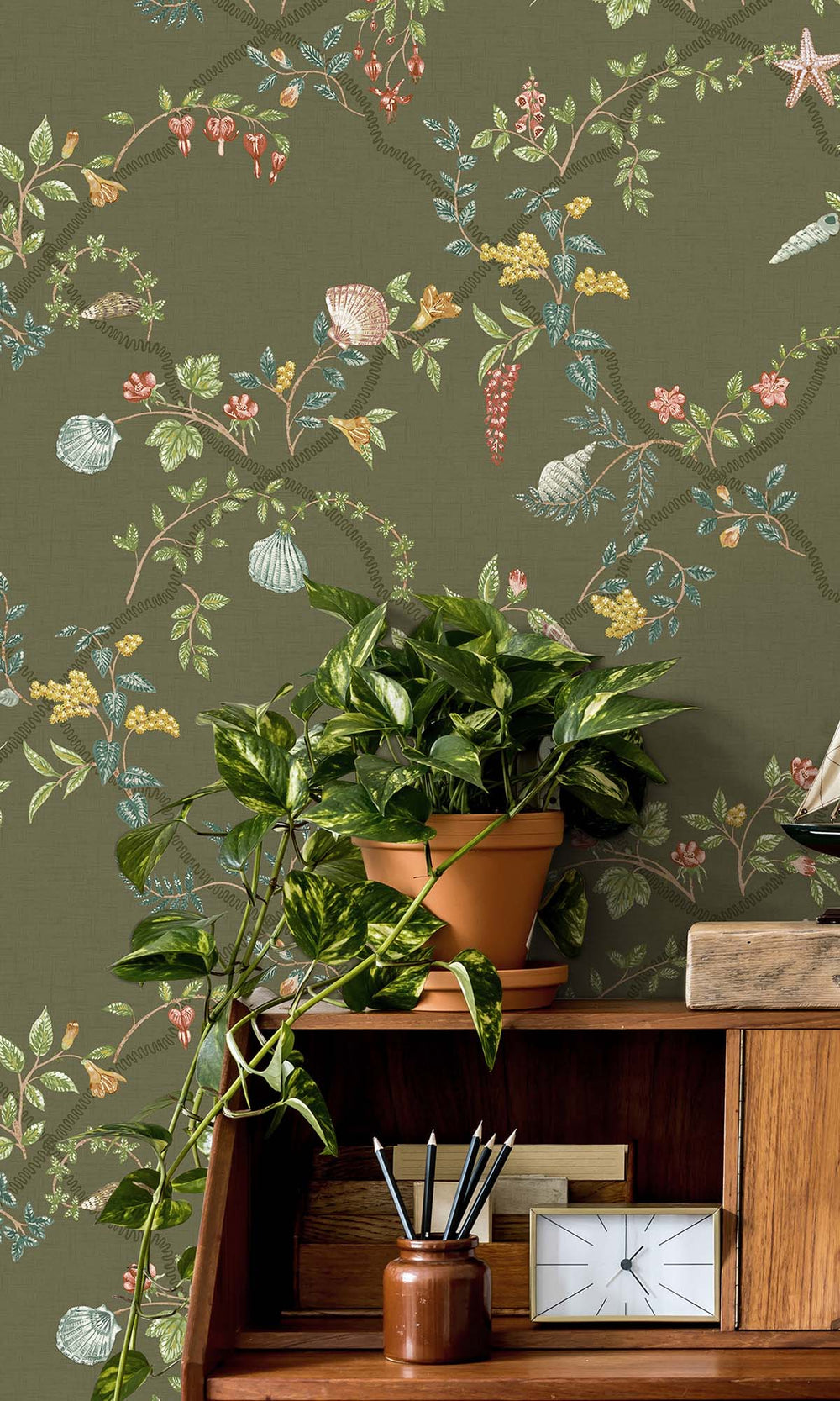 Green Floral Ocean Trellis Wallpaper R10266