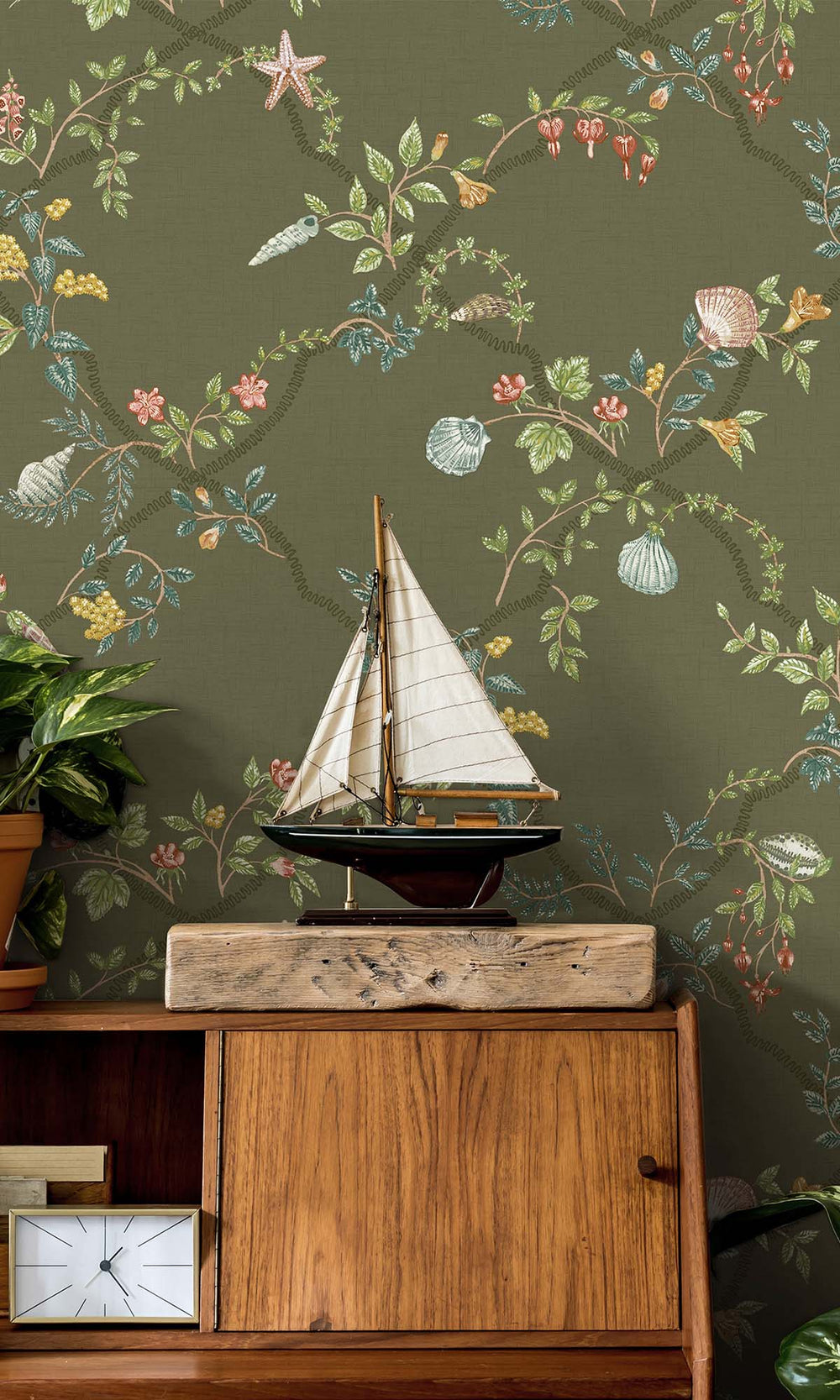 Green Floral Ocean Trellis Wallpaper R10266