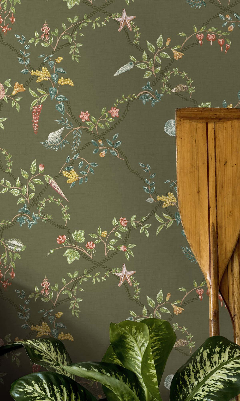Green Floral Ocean Trellis Wallpaper R10266