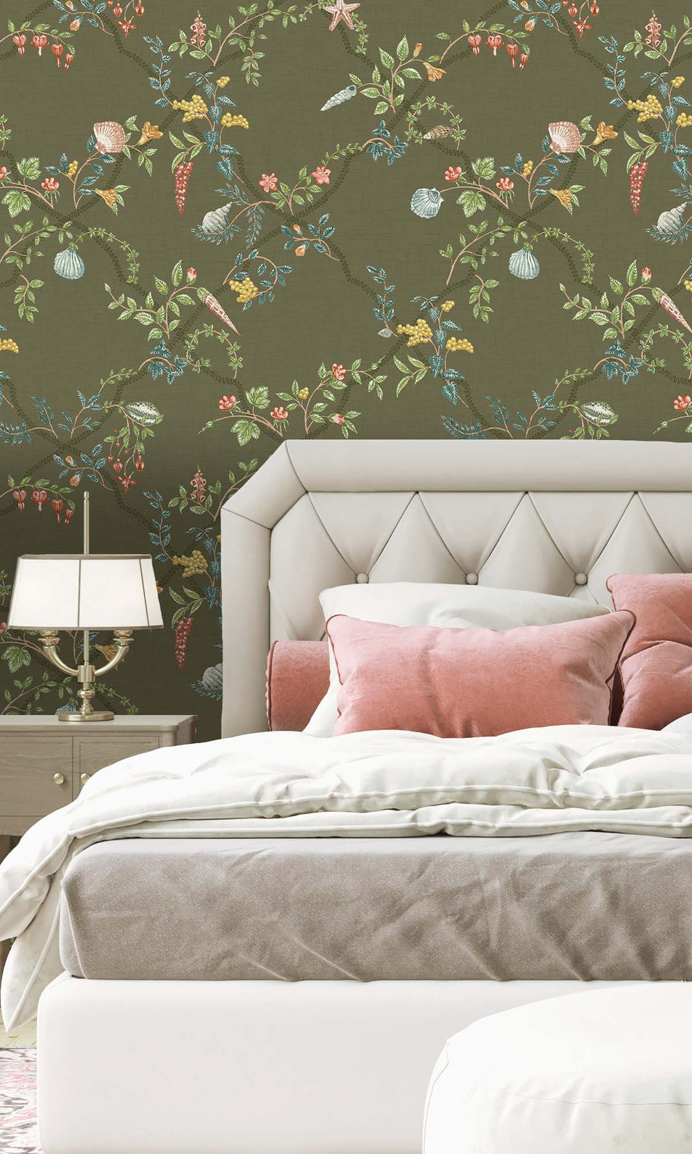 Green Floral Ocean Trellis Wallpaper R10266