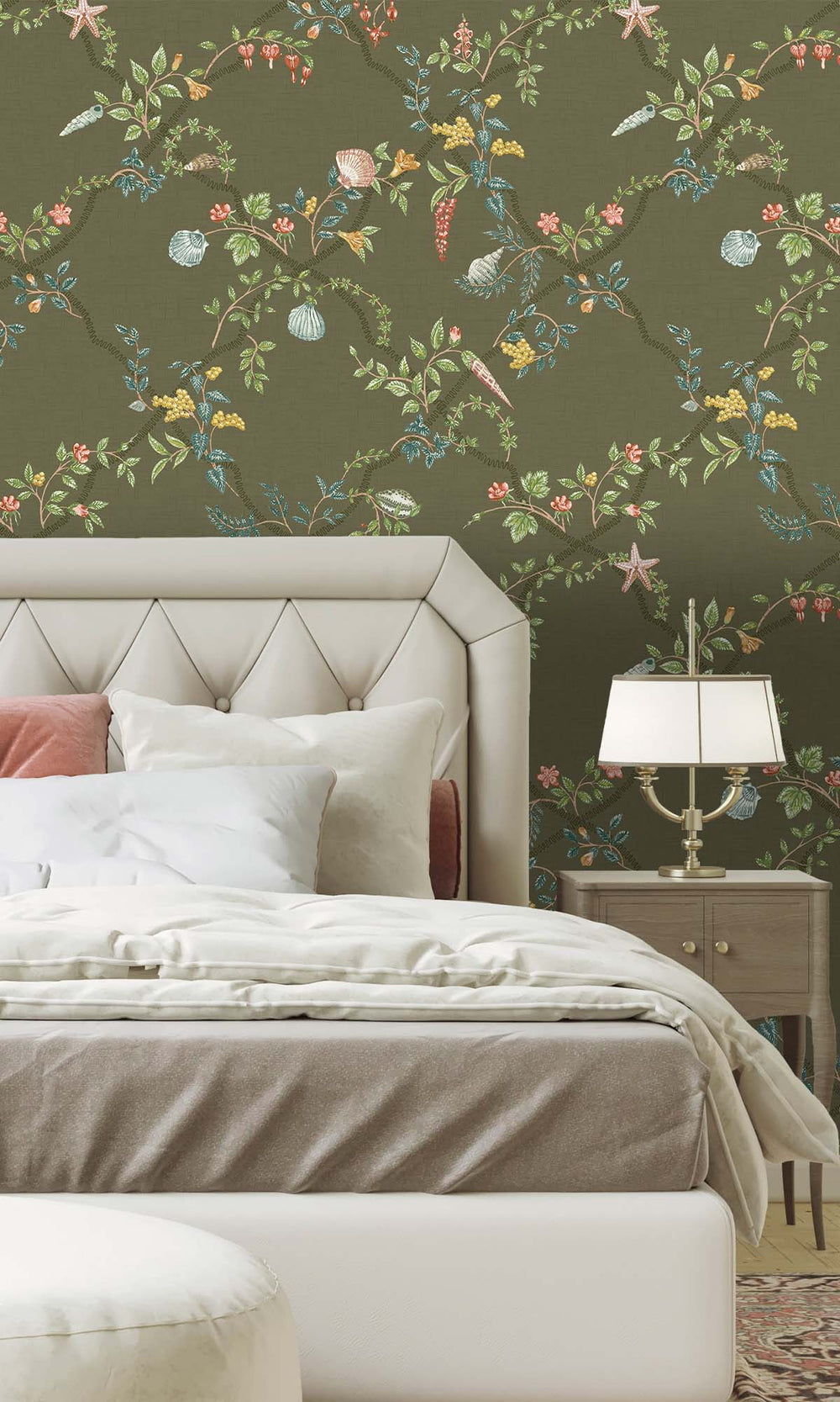 Green Floral Ocean Trellis Wallpaper R10266