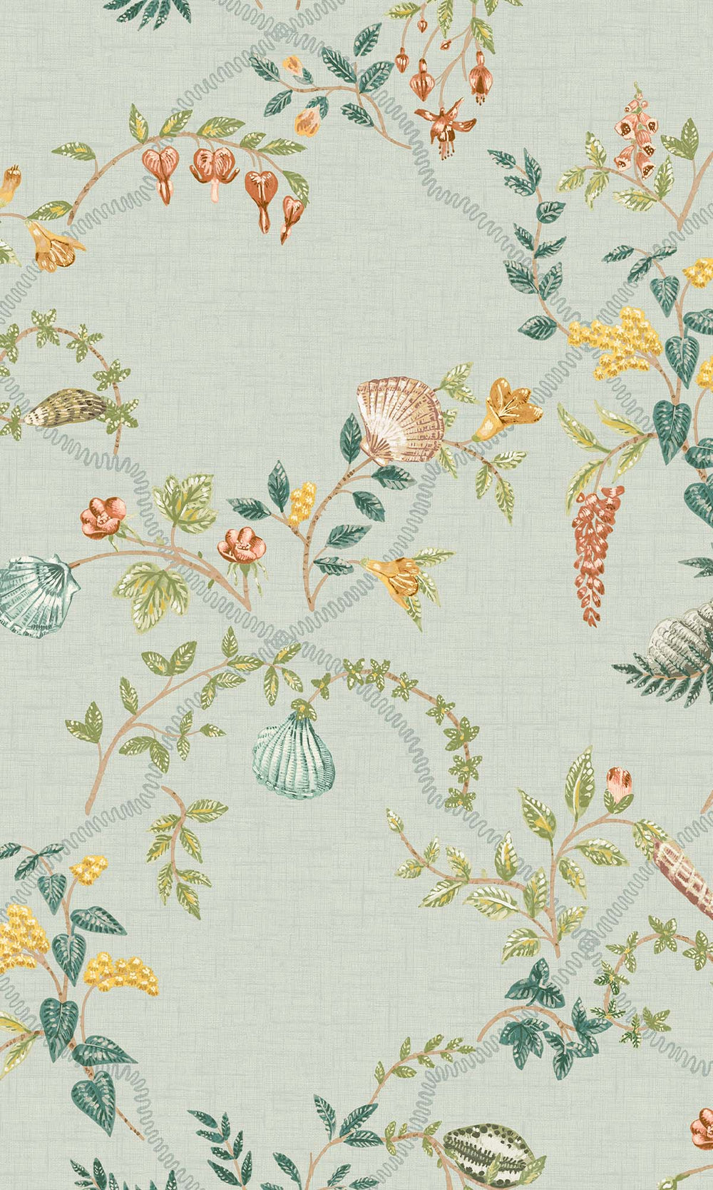 Duck Egg Blue Floral Ocean Trellis Wallpaper R10267