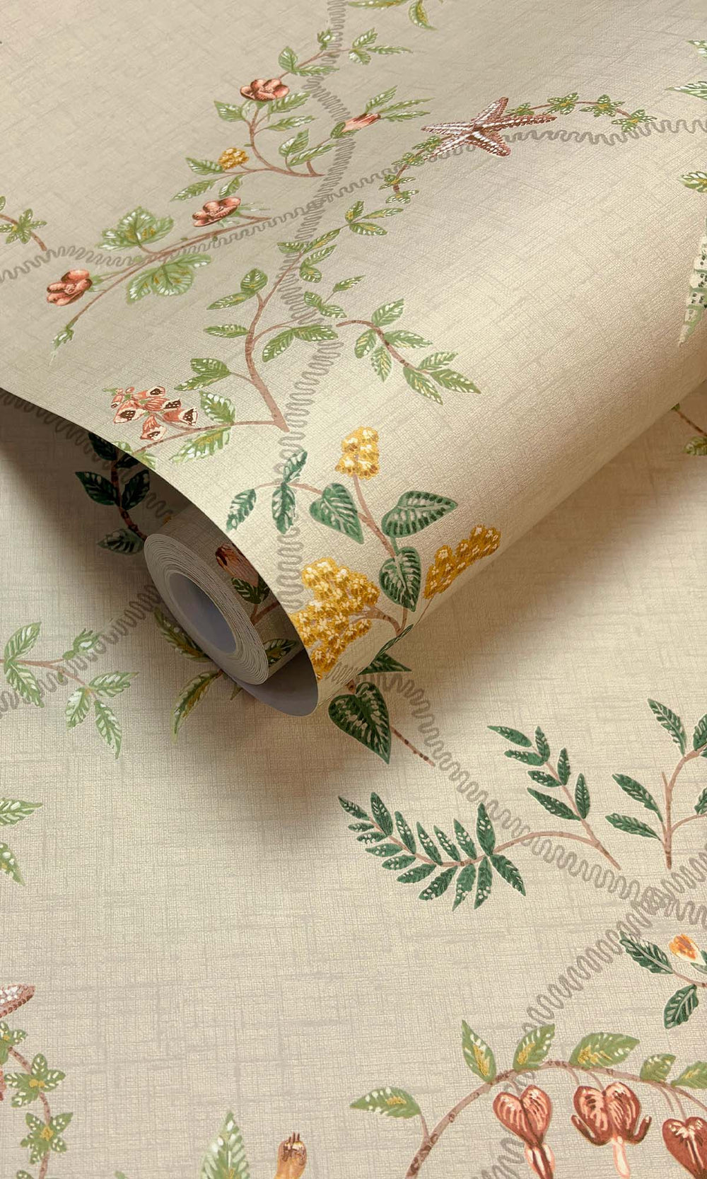 Coral/Beige/Green Floral Ocean Trellis Wallpaper R10268