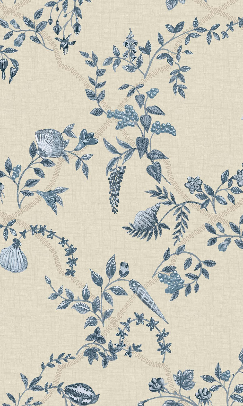 Blue/Cream Floral Ocean Trellis Wallpaper R10269