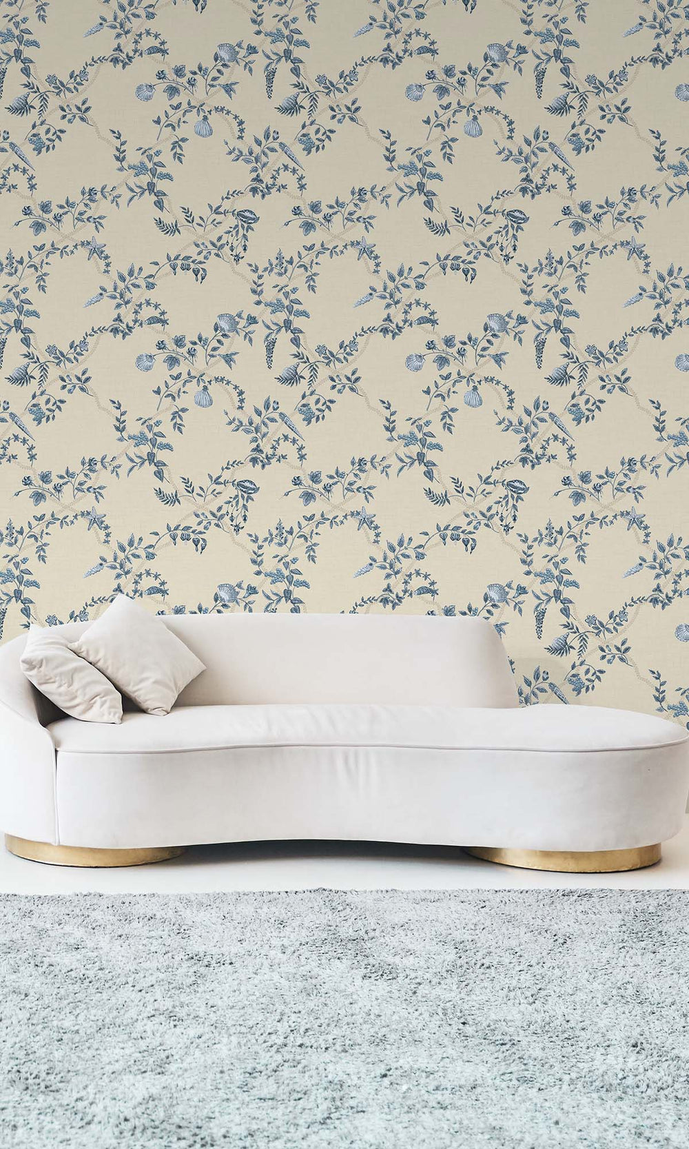 Blue/Cream Floral Ocean Trellis Wallpaper R10269