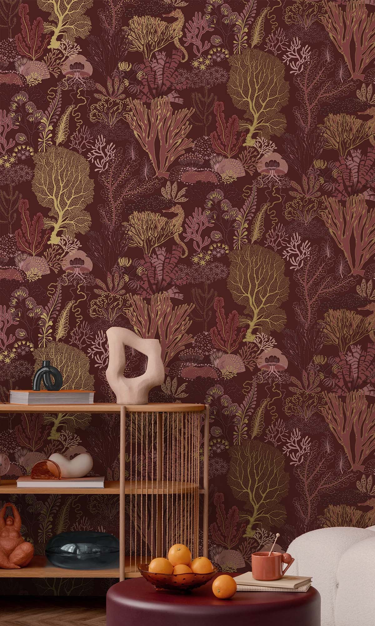 Berry Coral Silhouettes Wallpaper R10270