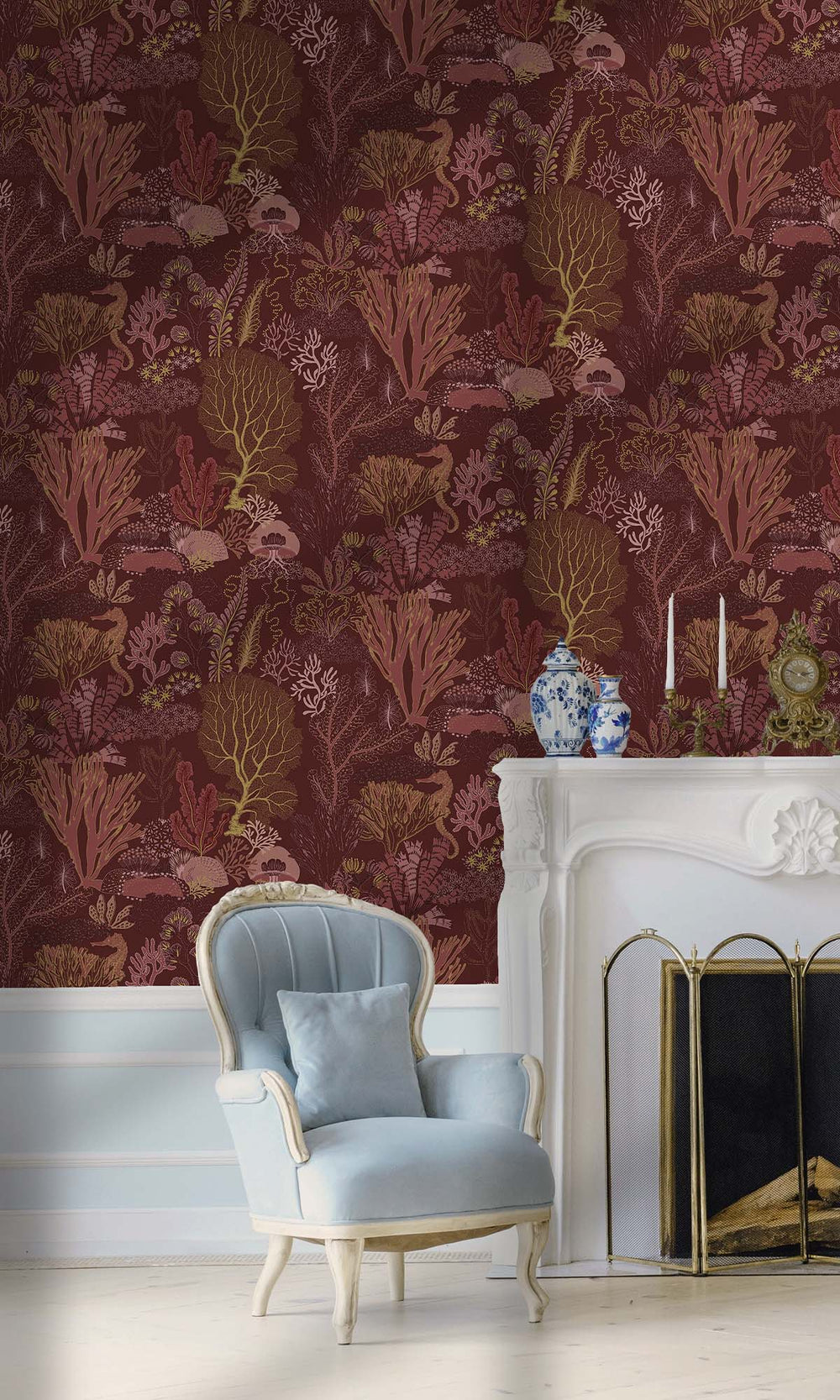 Berry Coral Silhouettes Wallpaper R10270