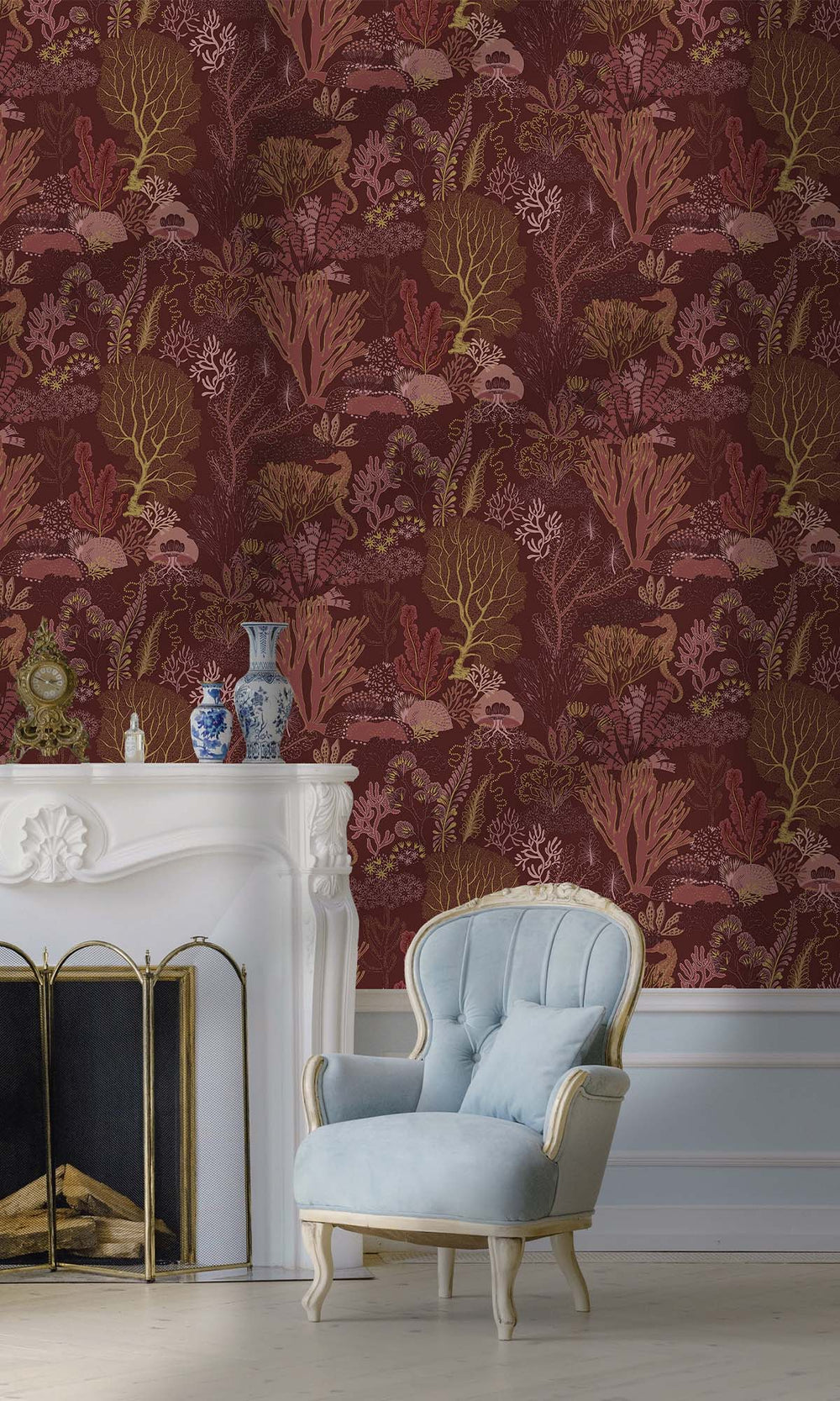 Berry Coral Silhouettes Wallpaper R10270