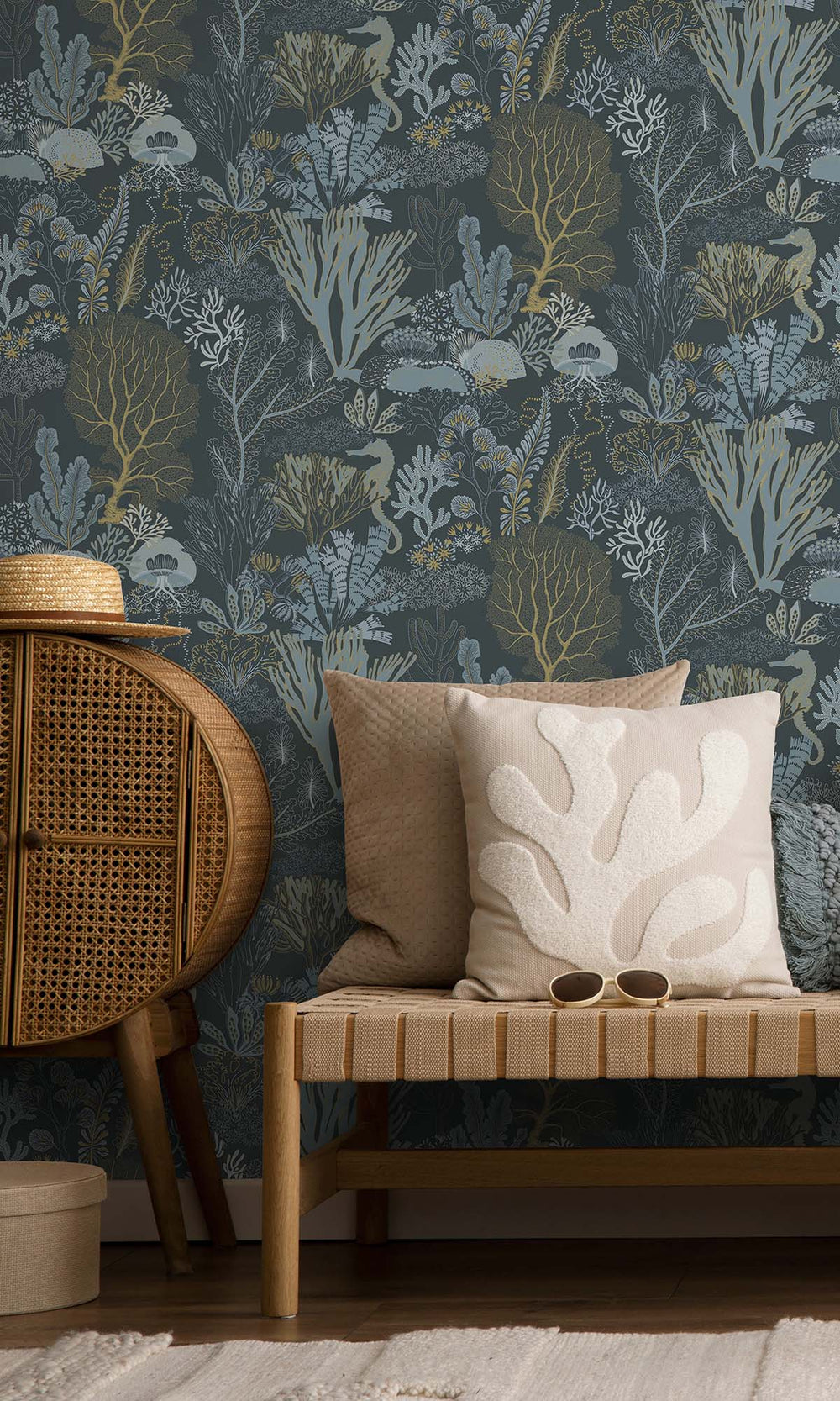 Navy Coral Silhouettes Wallpaper R10271