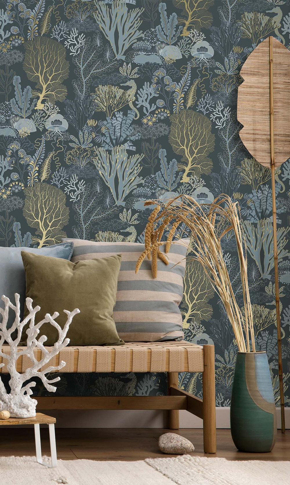 Navy Coral Silhouettes Wallpaper R10271