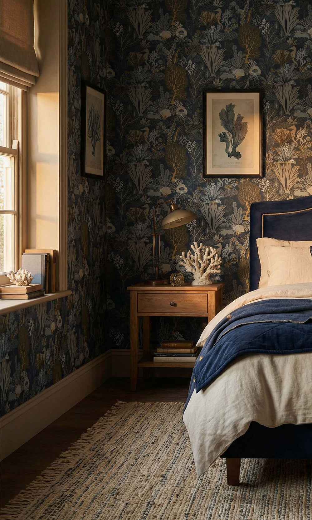 Navy Coral Silhouettes Wallpaper R10271