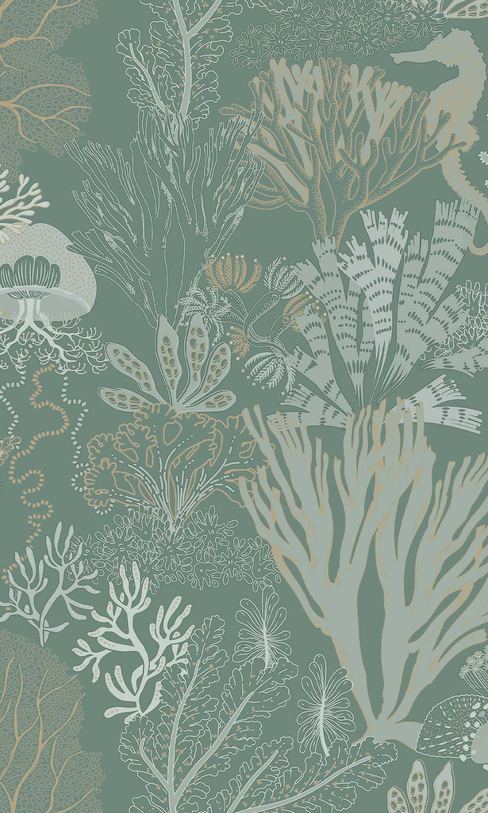 Aqua Coral Silhouettes Wallpaper R10272