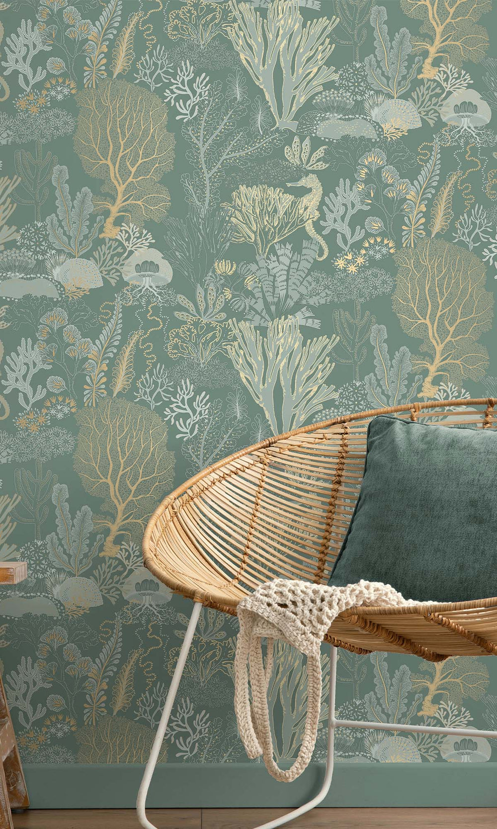 Aqua Coral Silhouettes Wallpaper R10272