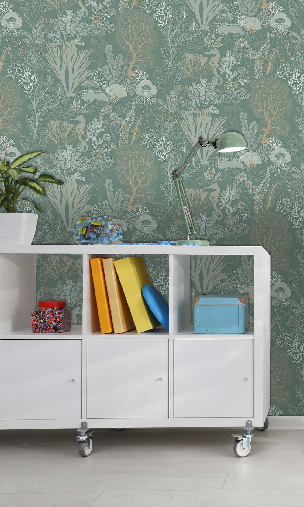 Aqua Coral Silhouettes Wallpaper R10272