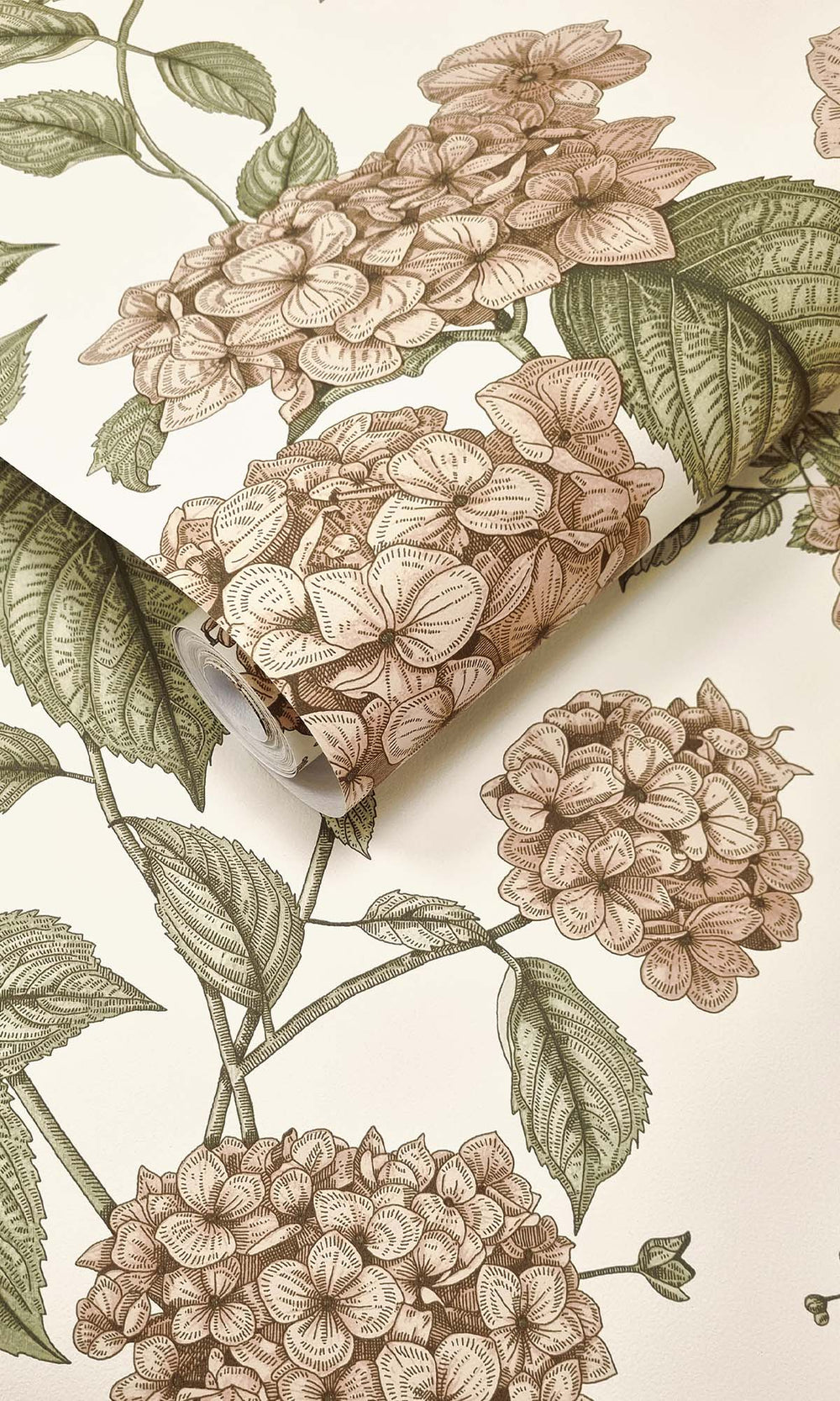 Coral/Green Elegant Hydrangea Wallpaper R10284