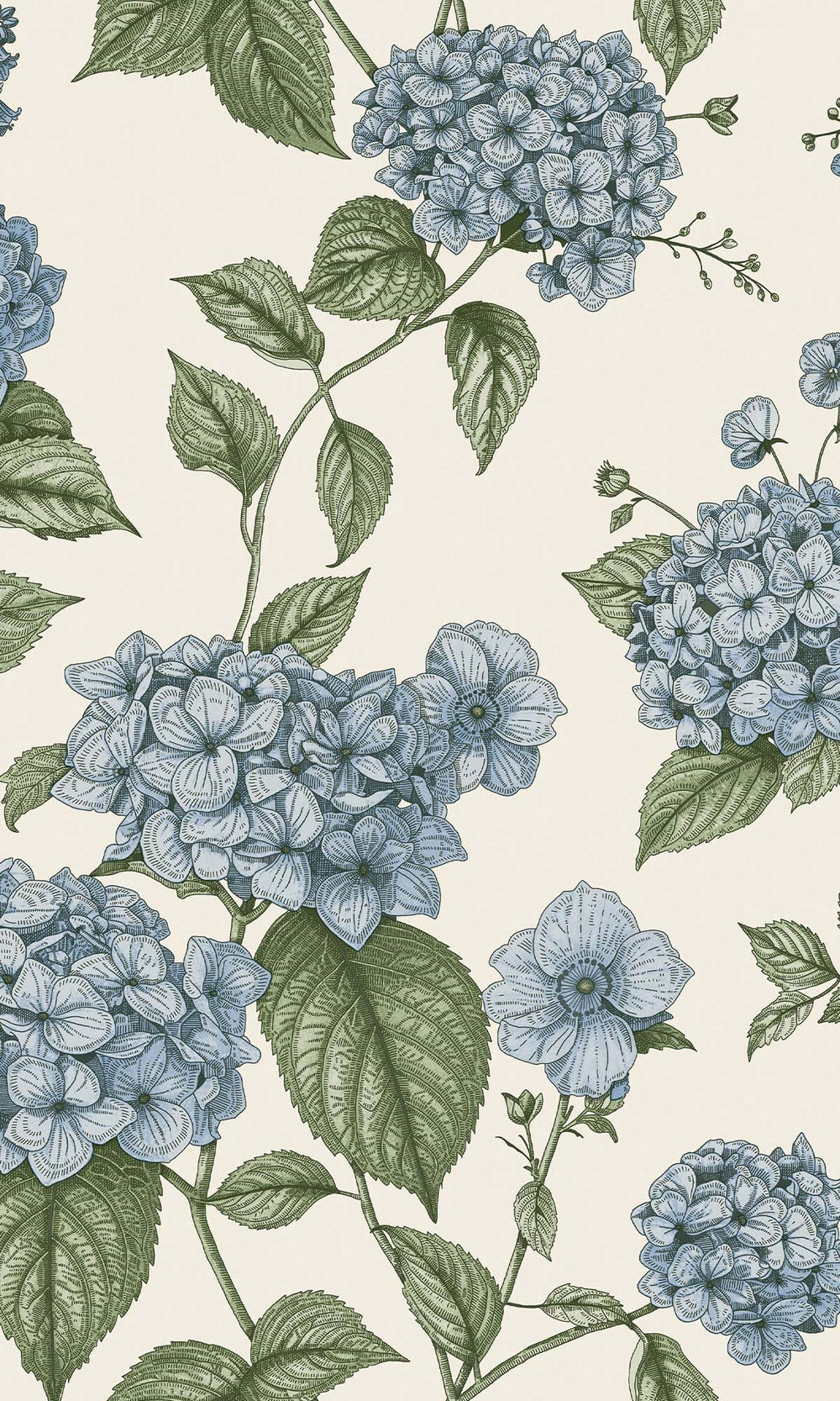 Blue/Green Elegant Hydrangea Wallpaper R10285