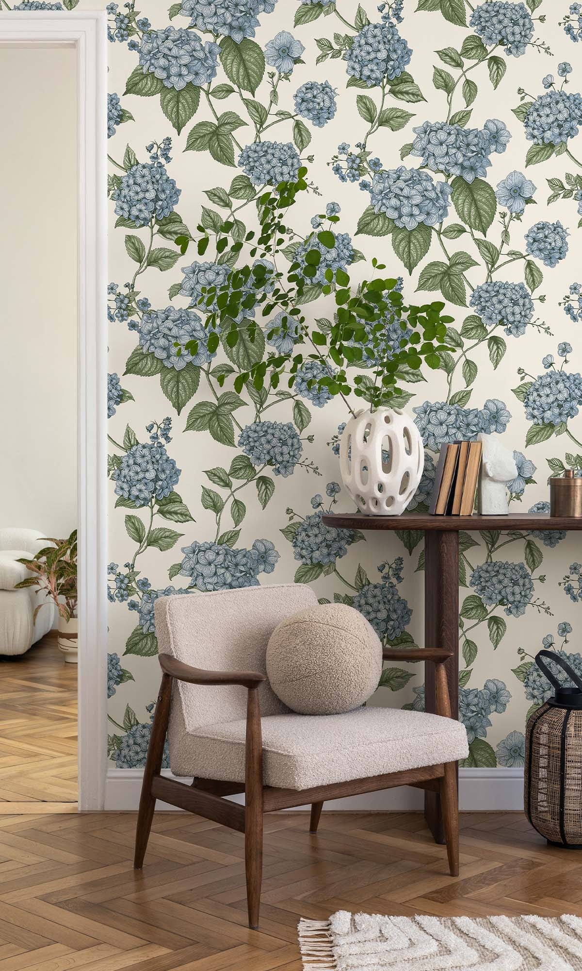 Blue/Green Elegant Hydrangea Wallpaper R10285