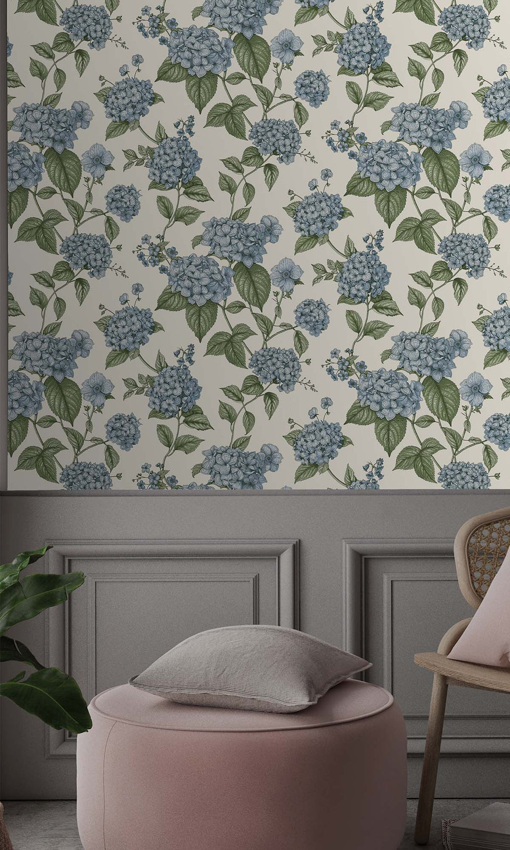 Blue/Green Elegant Hydrangea Wallpaper R10285