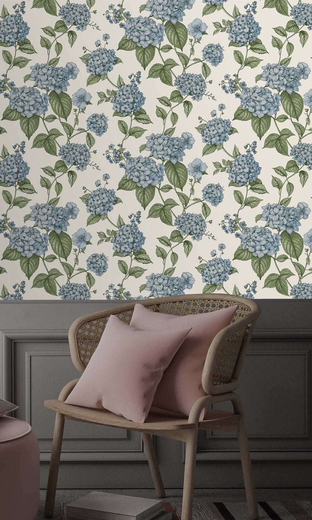Blue/Green Elegant Hydrangea Wallpaper R10285
