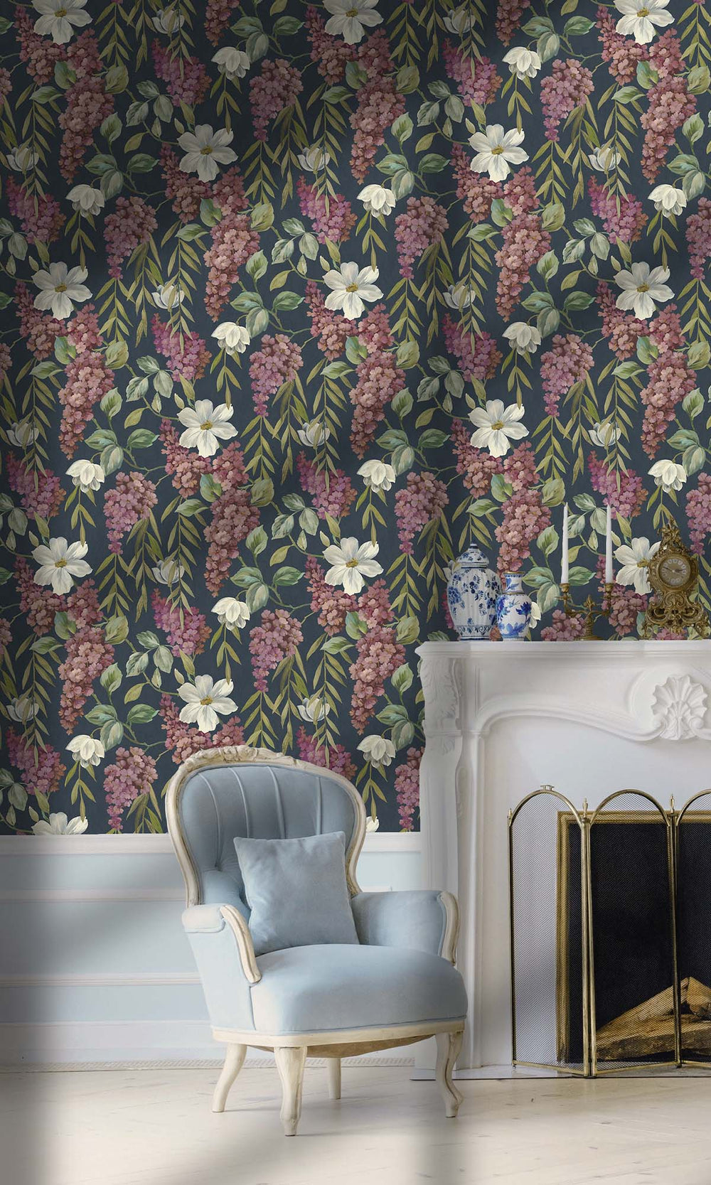 Navy Iconic Buddleia Wallpaper R10287