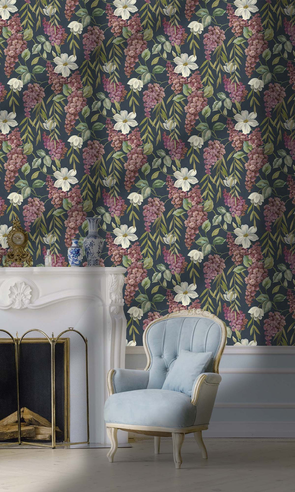 Navy Iconic Buddleia Wallpaper R10287