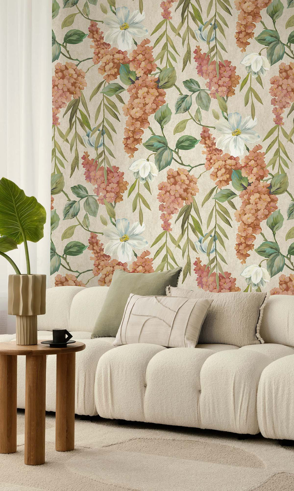 Coral/Beige Iconic Buddleia Wallpaper R10288