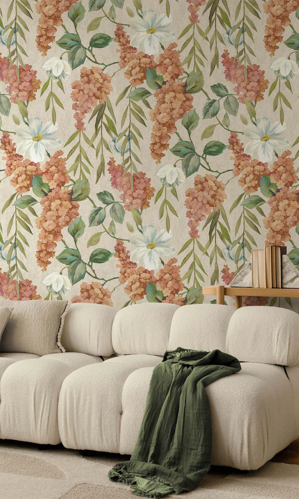 Coral/Beige Iconic Buddleia Wallpaper R10288