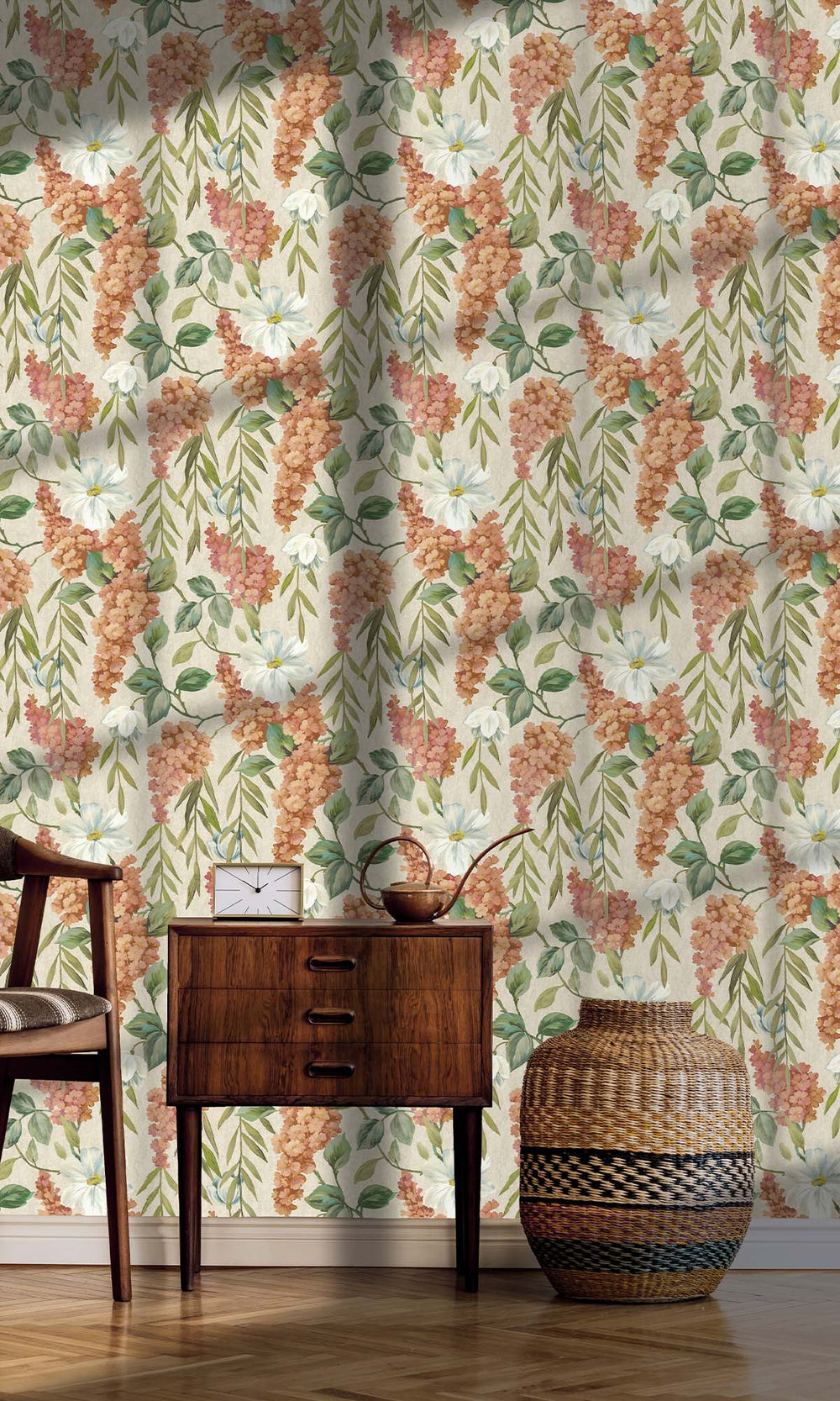 Coral/Beige Iconic Buddleia Wallpaper R10288