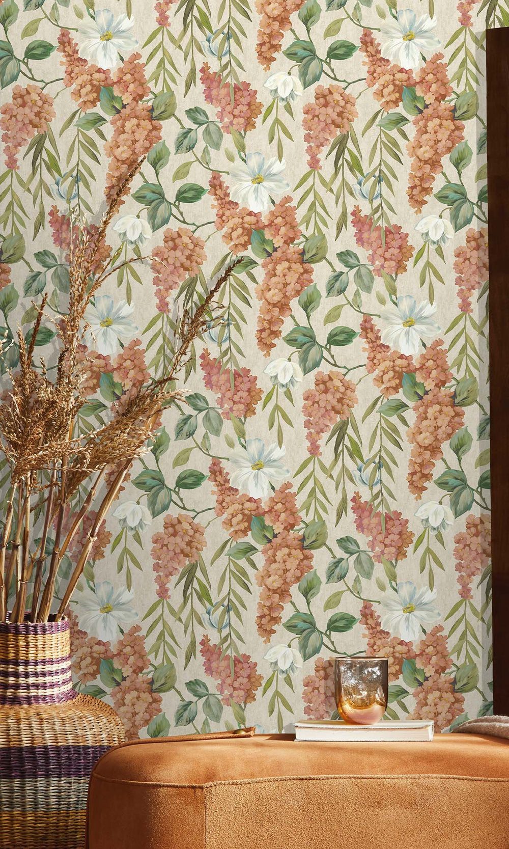 Coral/Beige Iconic Buddleia Wallpaper R10288