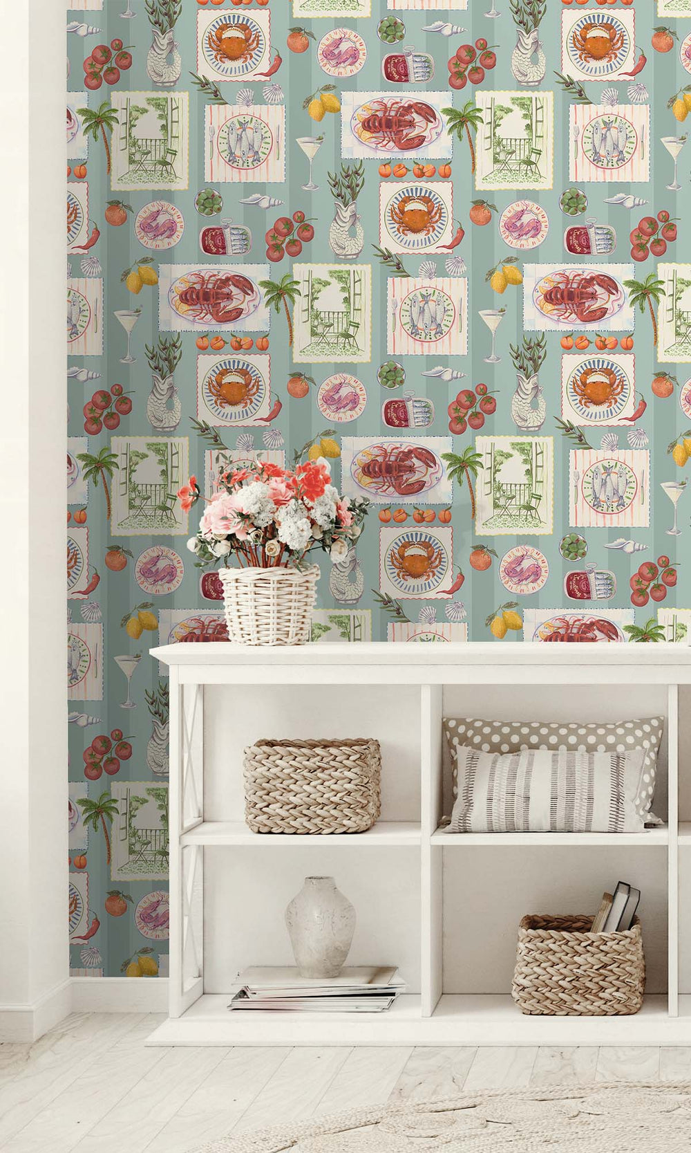 Blue Framed Mediterranean Cuisine Wallpaper R10289