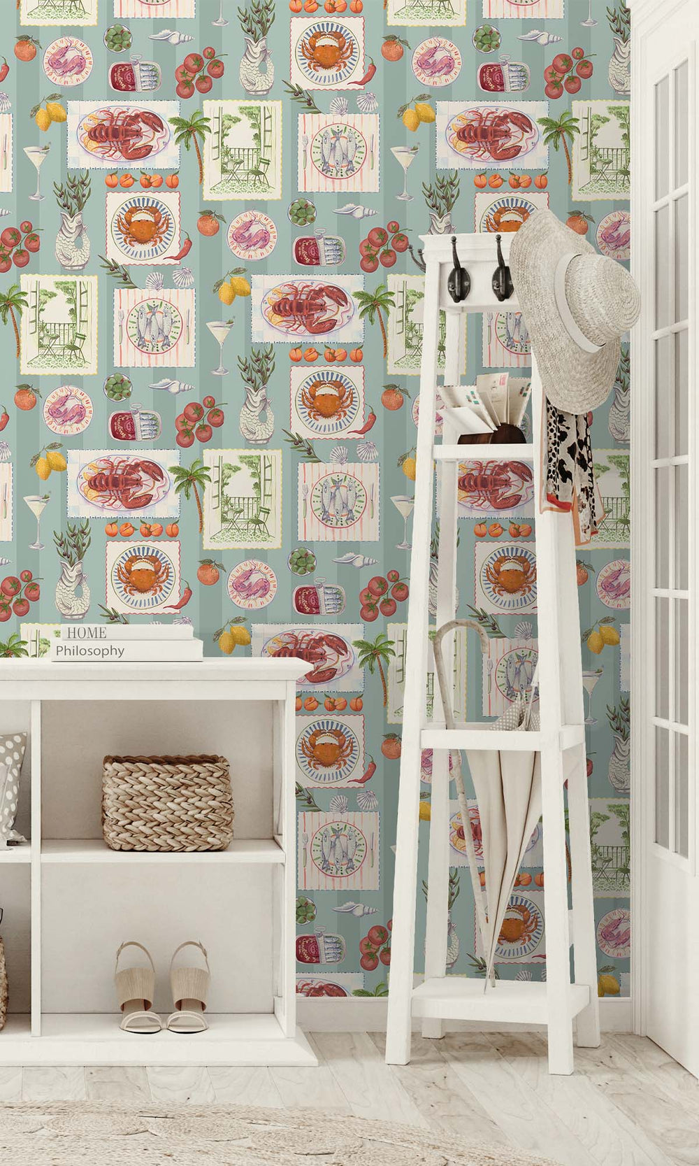 Blue Framed Mediterranean Cuisine Wallpaper R10289
